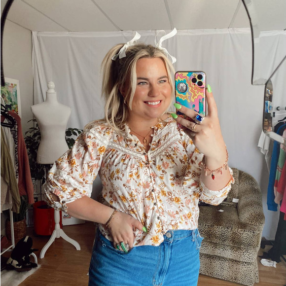 Anthropologie Harmony Lace Peasant 3/4 Sleeve Blouse Floral Size XS - Picture 1 of 4